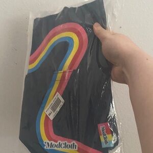 ModCloth Blue wine tote with Colorful Stripes